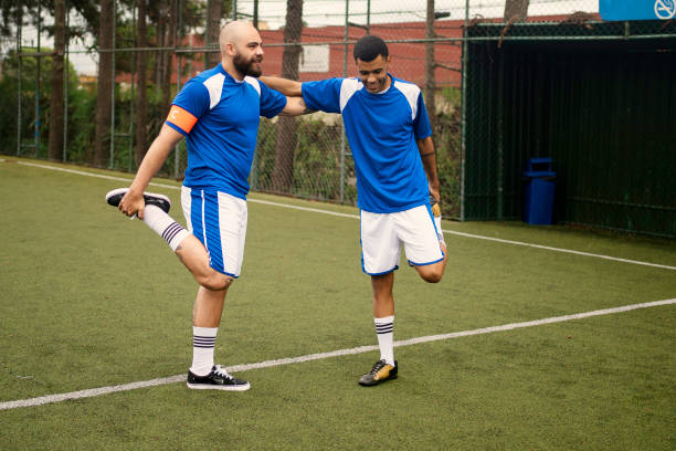 istock Soccer team warming up before the game 1396969028