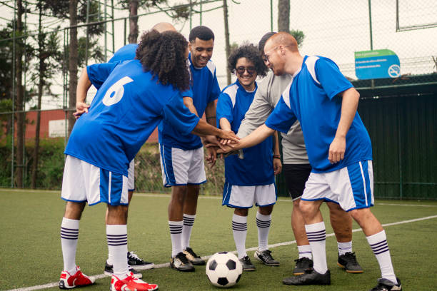 Soccer team warming up before the game