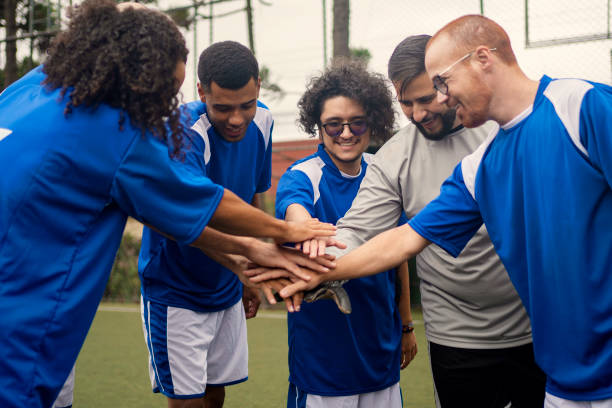 istock Soccer team warming up before the game 1396969040