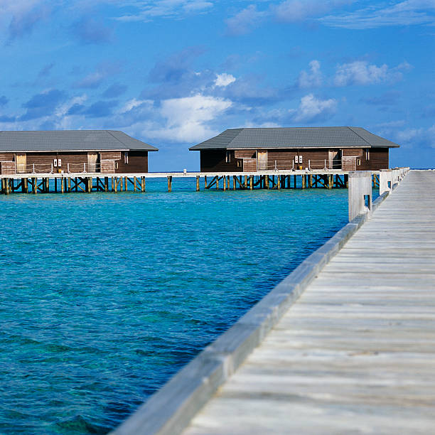 Overwater bungalows in the Maldives 3 stock photo