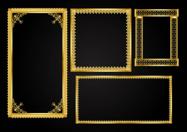 Double golden frame (diptych) for paintings, mirrors or photos isolated on white background Old Antique Gold frame Isolated Decorative Carved Wood Stand Antique Gold Frame Isolated On White Background baka stock illustrations