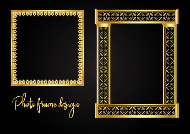 Double golden frame (diptych) for paintings, mirrors or photos isolated on white background Old Antique Gold frame Isolated Decorative Carved Wood Stand Antique Gold Frame Isolated On White Background baka stock illustrations