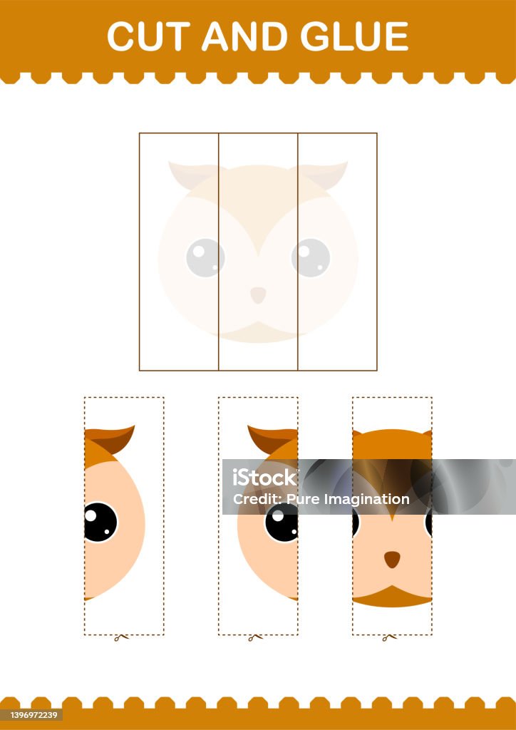 Cut And Glue Owl Face Worksheet For Kids Stock Illustration - Download