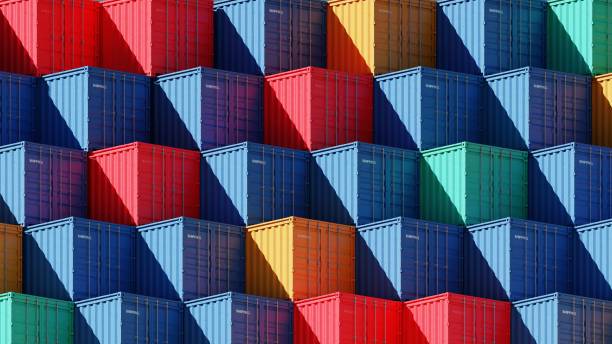 pojemniki stosu dla znacznika - cargo container shipping harbor trading zdjęcia i obrazy z banku zdjęć