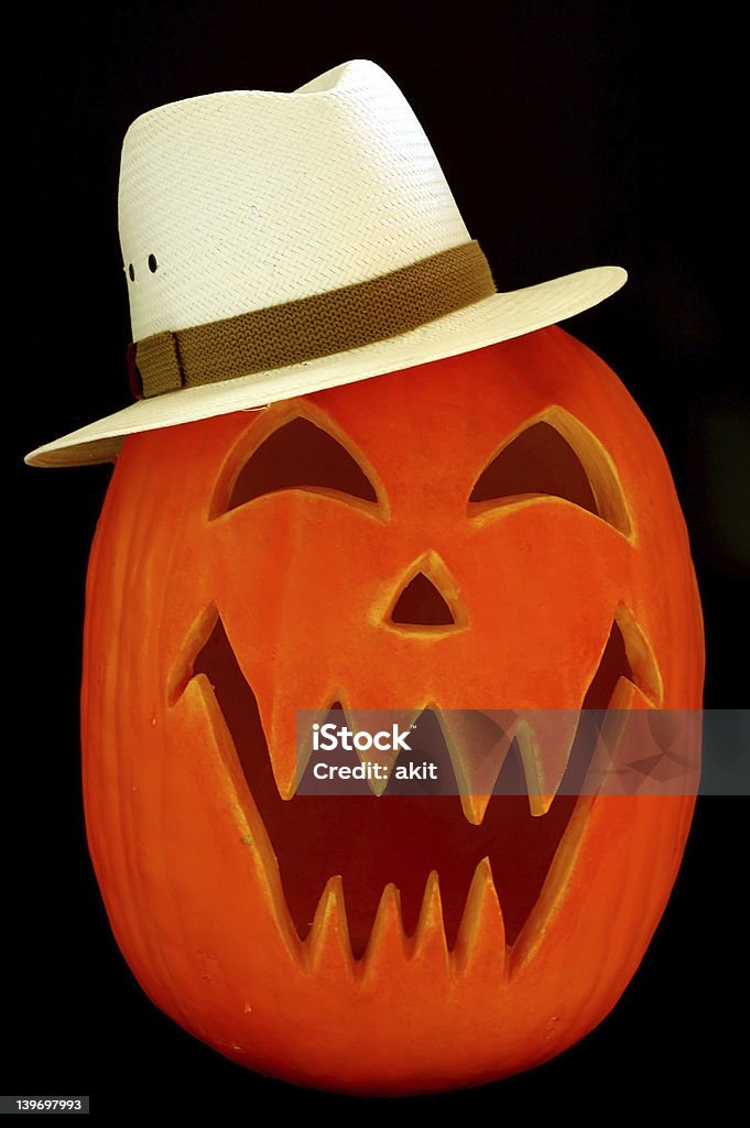 Jack O linterna sombrero de paja - Foto de stock de Calabaza gigante libre de derechos