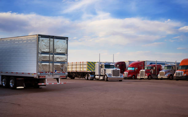 Semis on a truck stop in Utah, USA stock photo