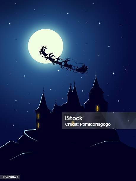 Christmas Greeting Card Stock Photo - Download Image Now - Animal Sleigh, Santa Claus, Night