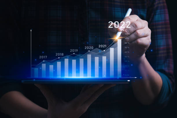 istock Business growth and progress concept. Businessman is showing virtual hologram chart from tablet. plans to increase business growth and an increase in the indicators of positive growth in 2022 1396988761