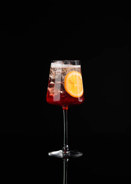 istock Cocktail in a glass on a black background 1396988762