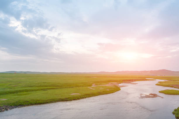 A river on the grassland, Inner Mongolia in Western China