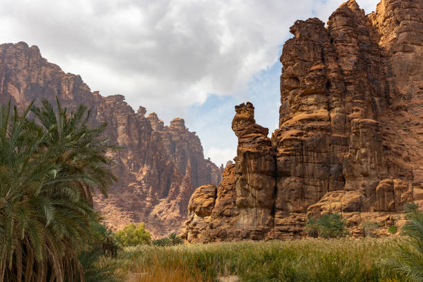Wadi Al Disah valley views in Tabuk region of western Saudi Arabia stock photo