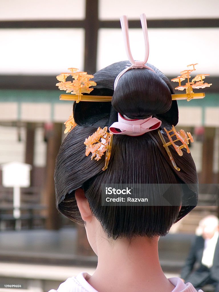 Geisha hairstyle Close up of an interesting and unususal geisha hairdo Geisha Stock Photo