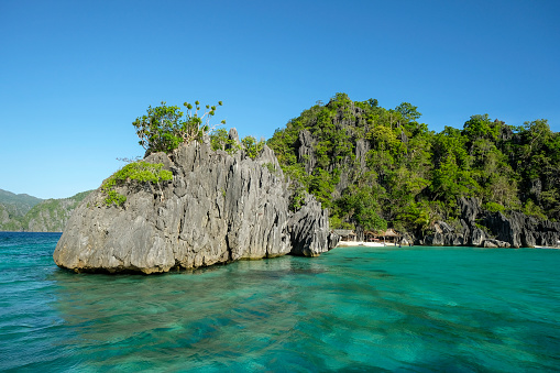 Coron, Philippines - May 2022: Island hopping in Coron on May 9, 2022 in Palawan, Philippines.