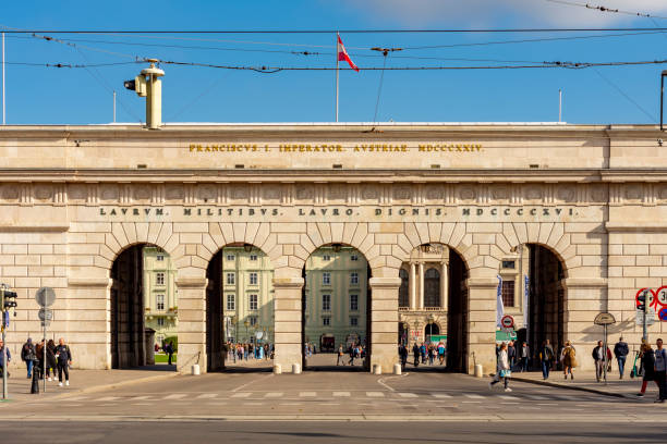 Outer castle gate on Heldenplatz square, Vienna, Austria Vienna, Austria - October 2021: Outer castle gate on Heldenplatz square heldenplatz stock pictures, royalty-free photos & images