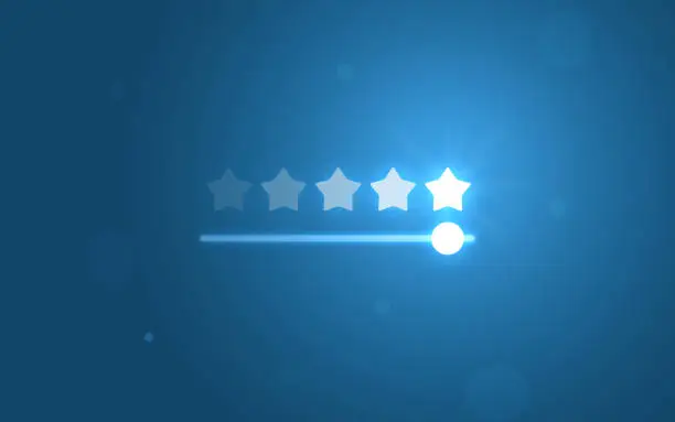 Photo of Five star rating review slider bar button background of best ranking service quality satisfaction or 5 score customer feedback rate symbol and success evaluation user experience on excellent stars.