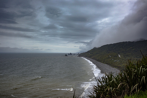 West Coast Beach seen from the Strongman Mine Memorial, New Zealand