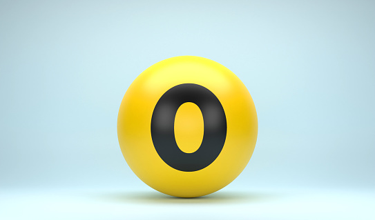Yellow Sphere With Number 0 On Blue Defocused Background. Number Template