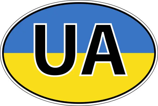 Vector illustration of Ukraine UA flag label sticker on car, international license plate