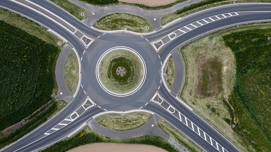 From above street view roundabout drone view street