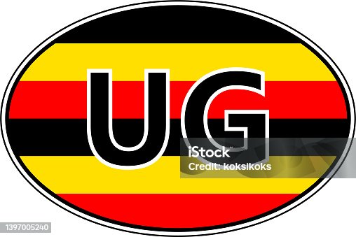 istock Uganda UG flag label sticker on car, international license plate 1397005240