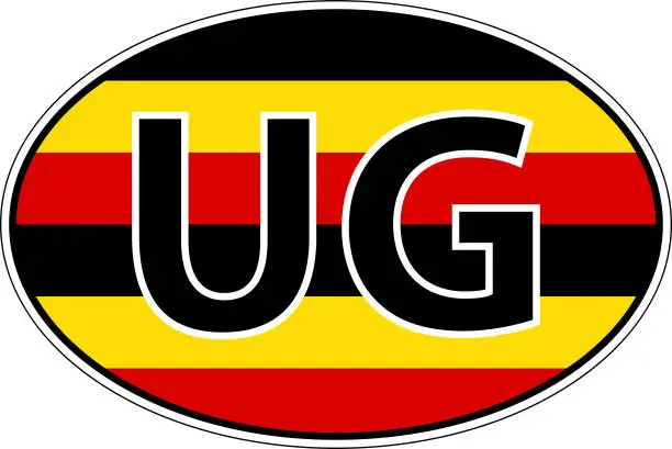 Vector illustration of Republic Uganda UG flag label sticker car, international license plate