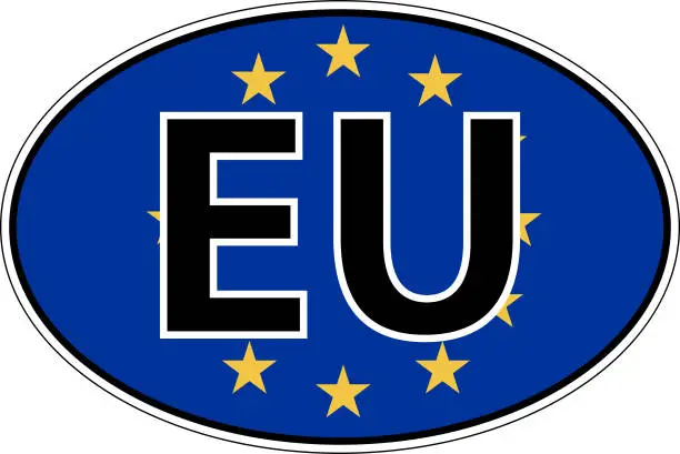 Vector illustration of European Union, Europa EU flag label sticker car, license plate