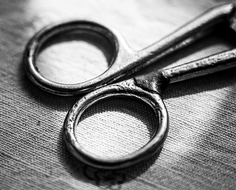 Macro photography of metal scissors.