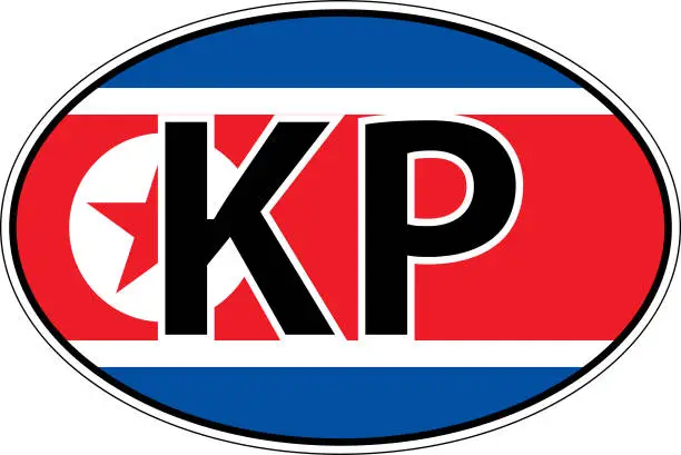 Vector illustration of North Korea, Korean Republic KP flag label sticker car plate