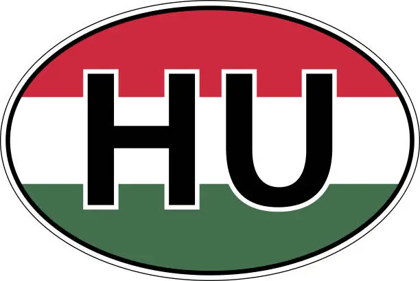Vector illustration of Hungary HU flag label sticker on car, international license plate