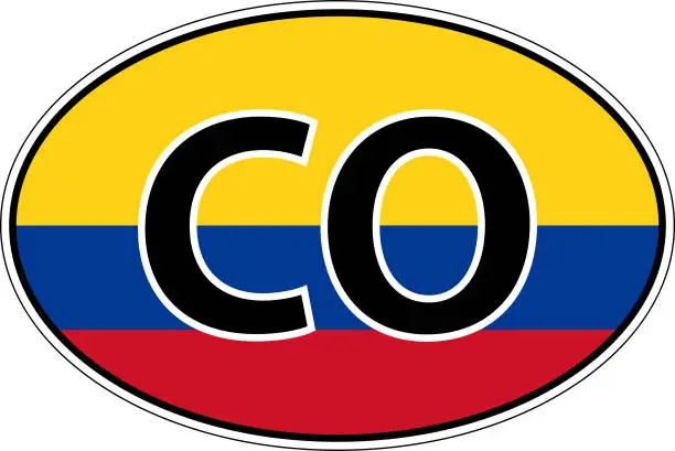 Vector illustration of Republic Colombia CO flag label sticker car, international license plate