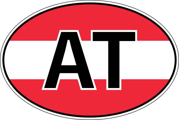 Vector illustration of Austria AT flag label sticker on car, international license plate