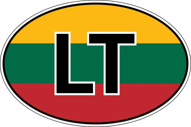 Vector illustration of Lithuania  LT flag label sticker on car, international license plate