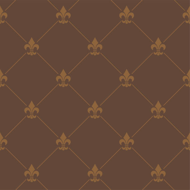 ilustrações, clipart, desenhos animados e ícones de padrão de tecido decorativo de luxo francês fleur de lis brown damask - brown silk satin backgrounds