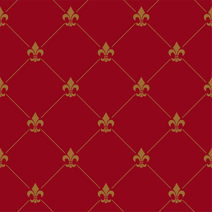 Fleur De Lis Red And Gold French Damask Luxury Decorative Fabric Pattern