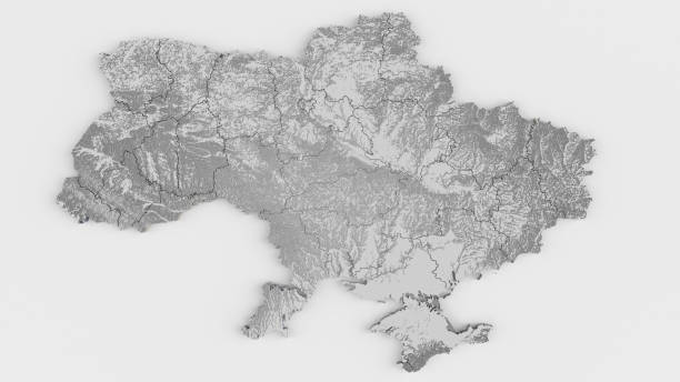 istock Ukraine Map with all Oblaste with height details - very detailed - 3D Rendering 1397009086