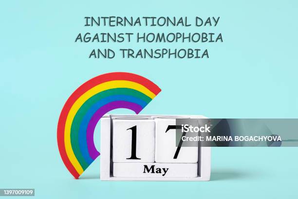 Rainbow Lgbt Symbol Calendar Isolated On Blue Background 17 May International Day Against Homophobia Transphobia And Biphobia Concept Greeting Card Stock Photo - Download Image Now