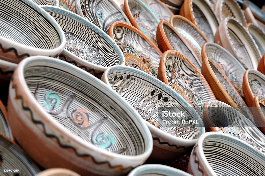 Romanian traditional pots Romanian traditional pots on display Art Stock Photo