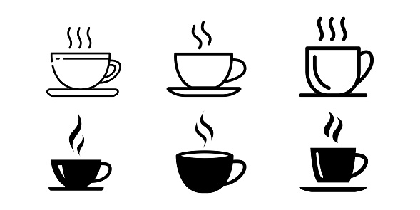 Cute coffee cup vector icon set material for a cup of hot coffee