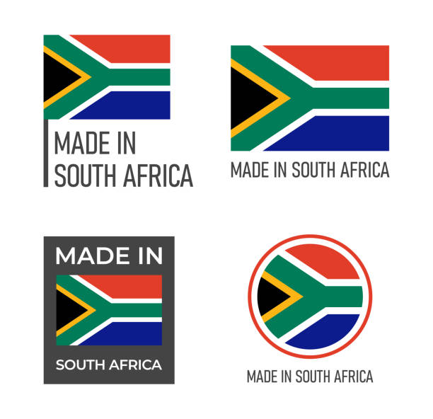 illustrazioni stock, clip art, cartoni animati e icone di tendenza di set di etichette in sud africa, emblema del prodotto della repubblica del sud africa - south