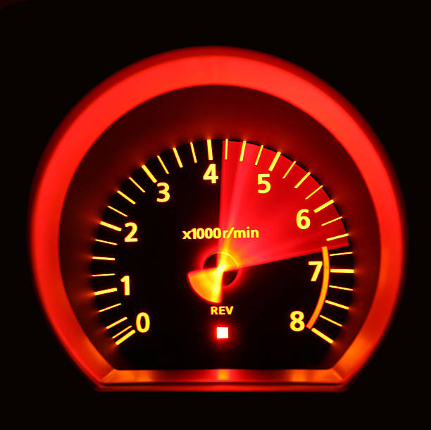 350Z Tach at Redline Tachometer of 350Z revved to redline Revving stock pictures, royalty-free photos & images