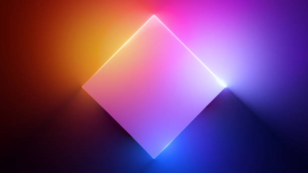 3d render. Abstract simple geometric background with colorful neon shape, modern minimal wallpaper, blank frame stock photo