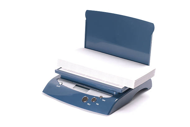 Digital scales with envelopes on the white background. stock photo