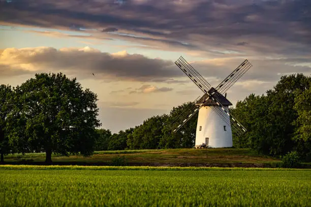 Windmill on a spring evening in Germany, Krefeld Traar, Egelsberg.
Egelsberg mill.