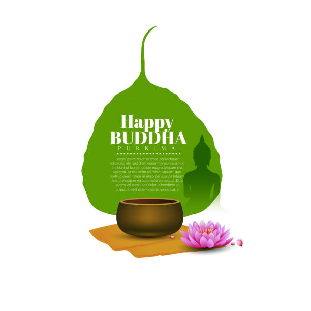 Buddha Purnima. Vesak Day. Guru Purnima. Buddha's birthday. Buddha's Birthday is a Buddhist festival Happy Buddha Purnima Vesak, Lord Buddha in meditation, louts flower happy vesak day stock illustrations