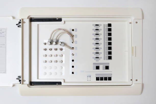 istock Opened electric shield with different wires and ports 1397025067