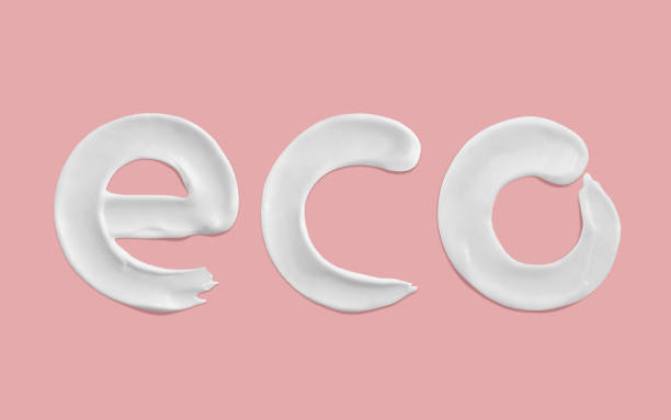 istock Eco word written with cream strokes on pink background 1397026051