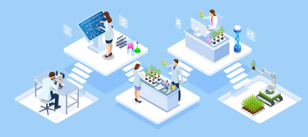 Isometric Chemical Laboratory concept. Molecular Biology Technics Laboratory. In a laboratory scientific or technological research, experiments, and measurement may be performed. vector art illustration