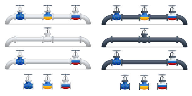 istock Transportation, delivery, transit of natural gas or petroleum on pipeline between supplier and importer. Gas control equipment. Natural gas supplies. Oil gas industry sanctions, embargo 1397028603