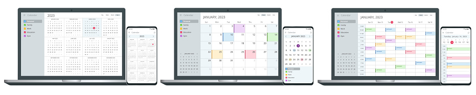 Calendar Planner Organization Management. Digital Electronic Calendar Event Appointment On Screen.
