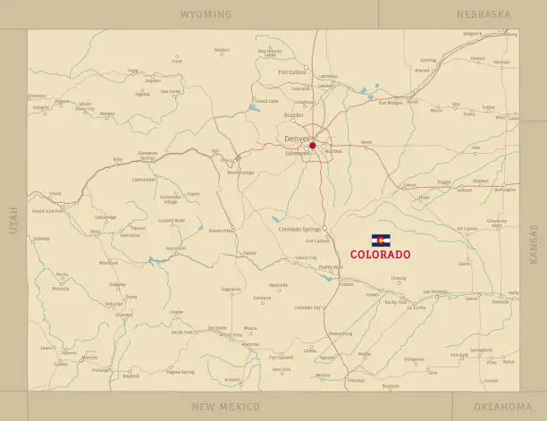 Vector illustration of Colorado state road map with interstates, United States